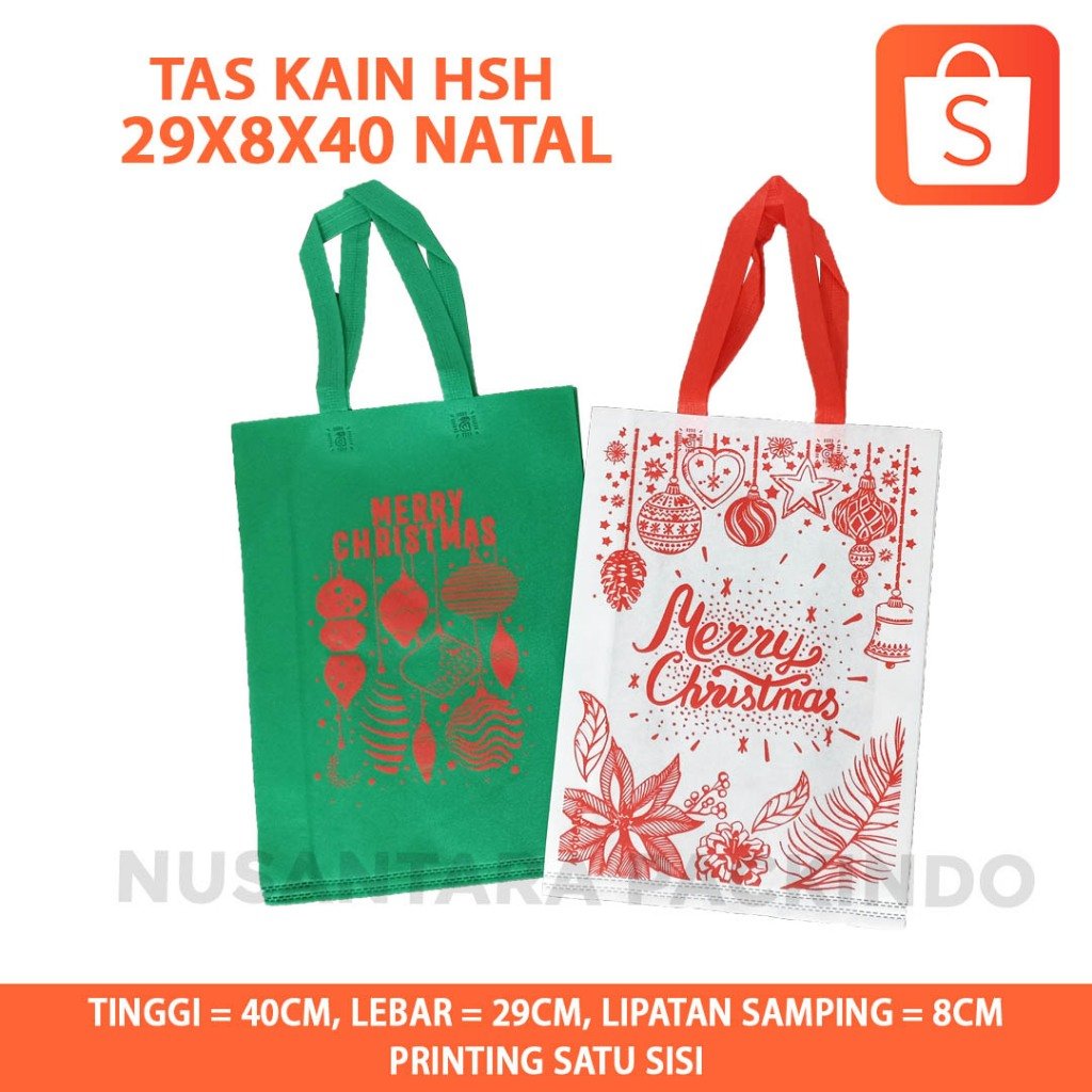 Tas Kain Spundbond Hsh 29x8x40 Motif Natal Isi 12 Pcs