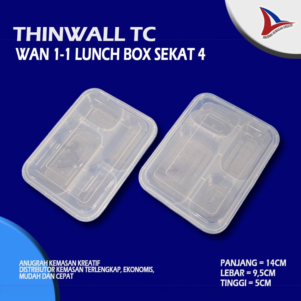 Thinwall Tc Wan 1-1 Lunch Box Sekat 4 / Box Nasi / Kotak Makan / Mika Bento (25 Pcs)