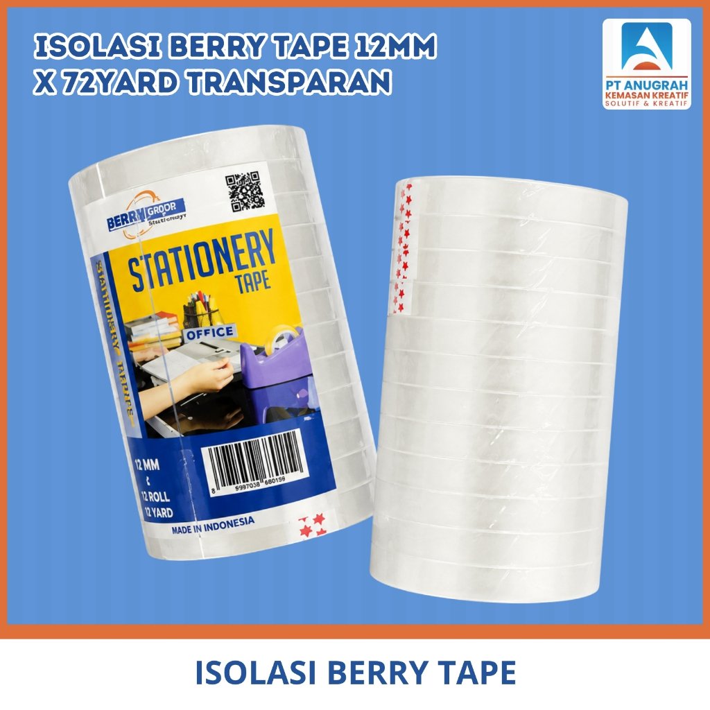 Isolasi Berry 12mm X 72yard Transparan (Rol)