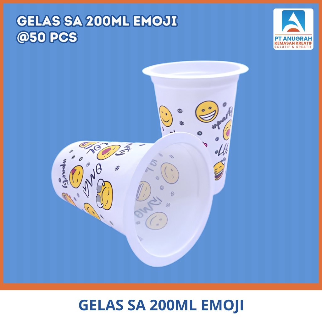 Gelas Plastik Motif Sap 200 ml Emoji / Gelas Kopi Teh Syrup Isi 50 Pcs