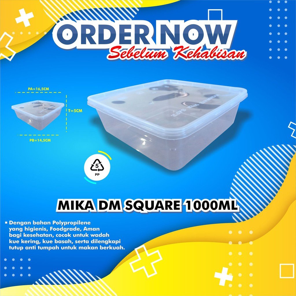 Thinwall Dm Square 1000 Ml / Kotak Makan / Box Kue / Box Donat (25 Pcs)