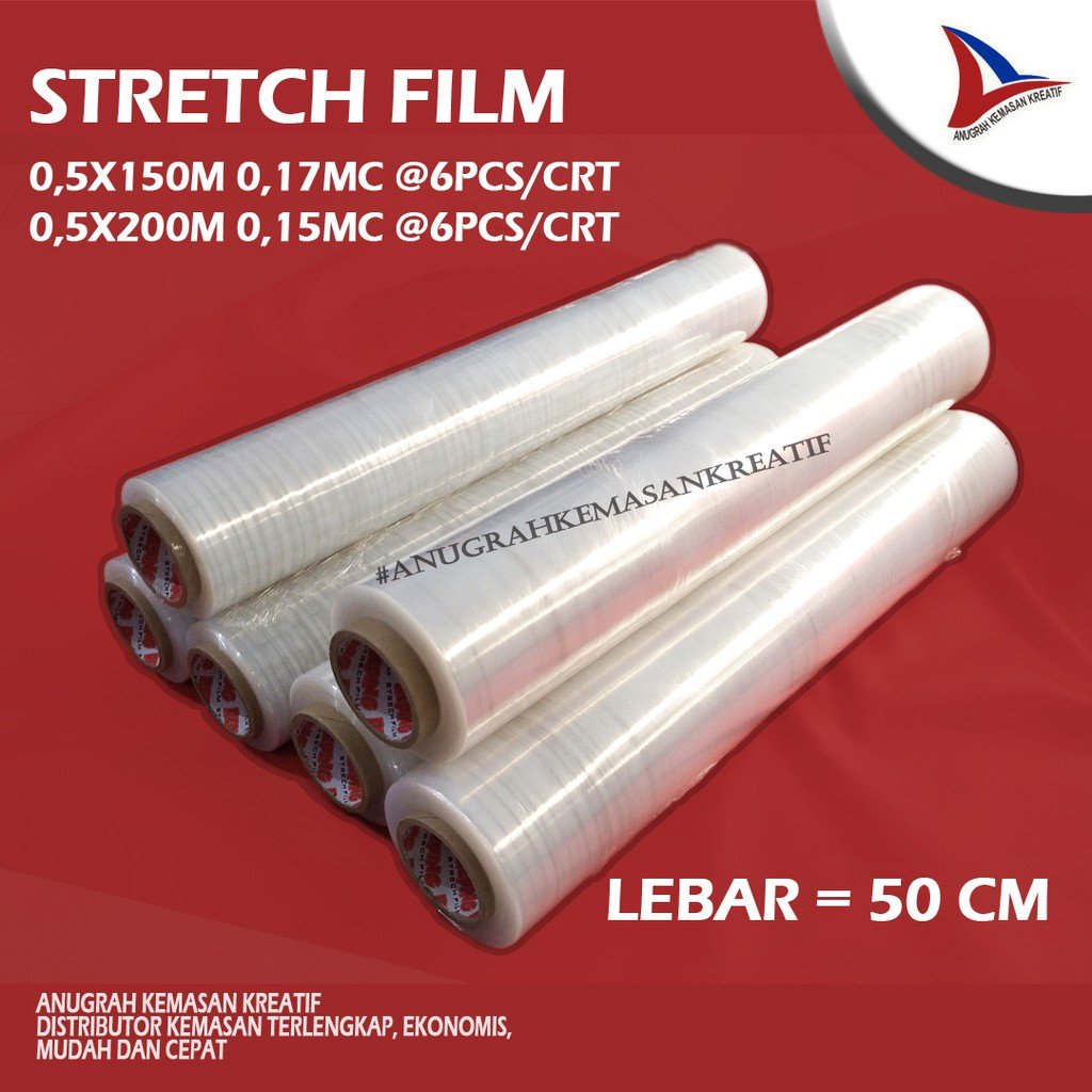 Stretch Film Plastik Wrapping 50 Cm X 200 Meter 0,15 Mc