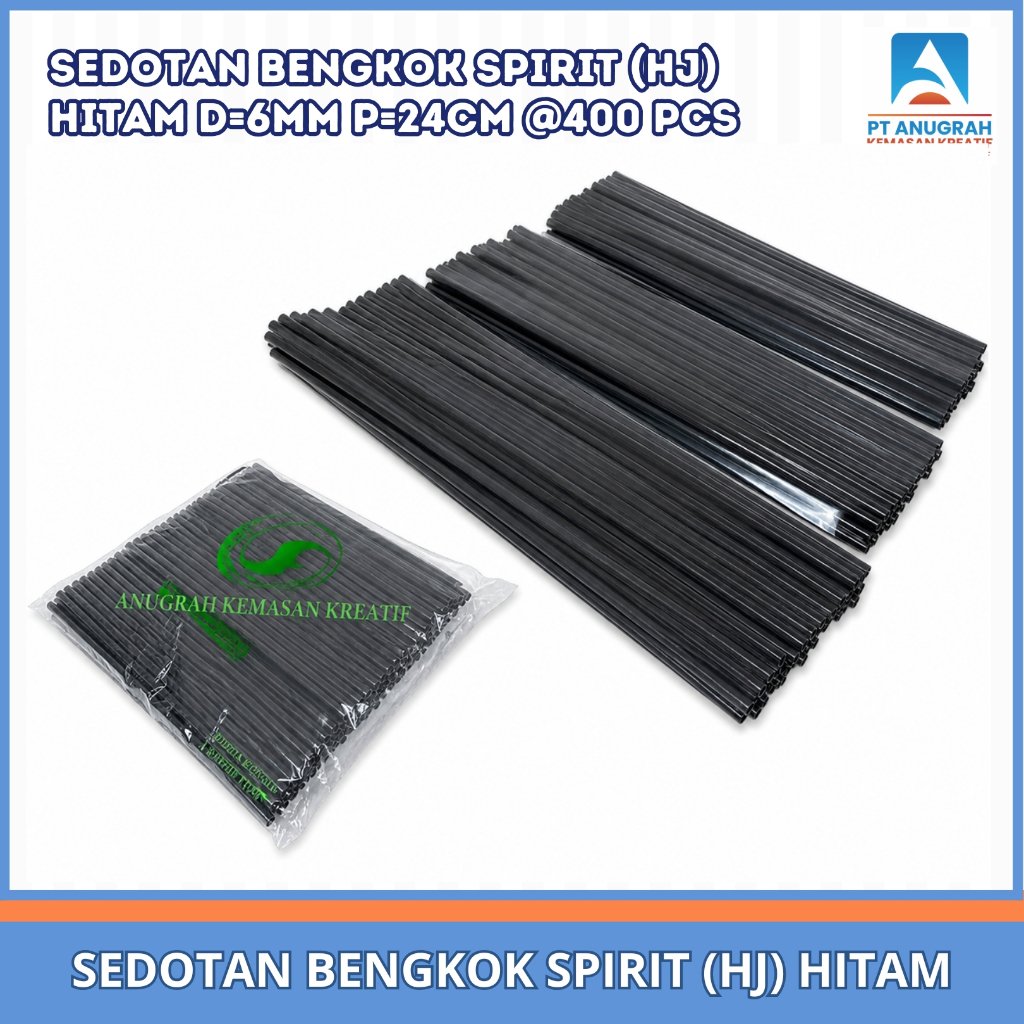 Sedotan Bengkok Spirit (Hj) Hitam D=6mm P=24cm (400pcs)