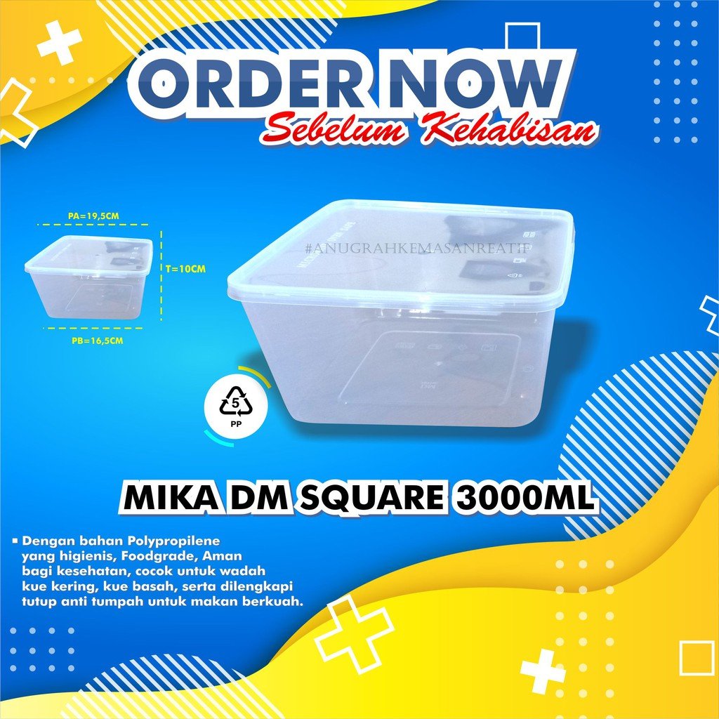Thinwall Dm Square 3000 Ml / Kotak Makan (25 Pcs)