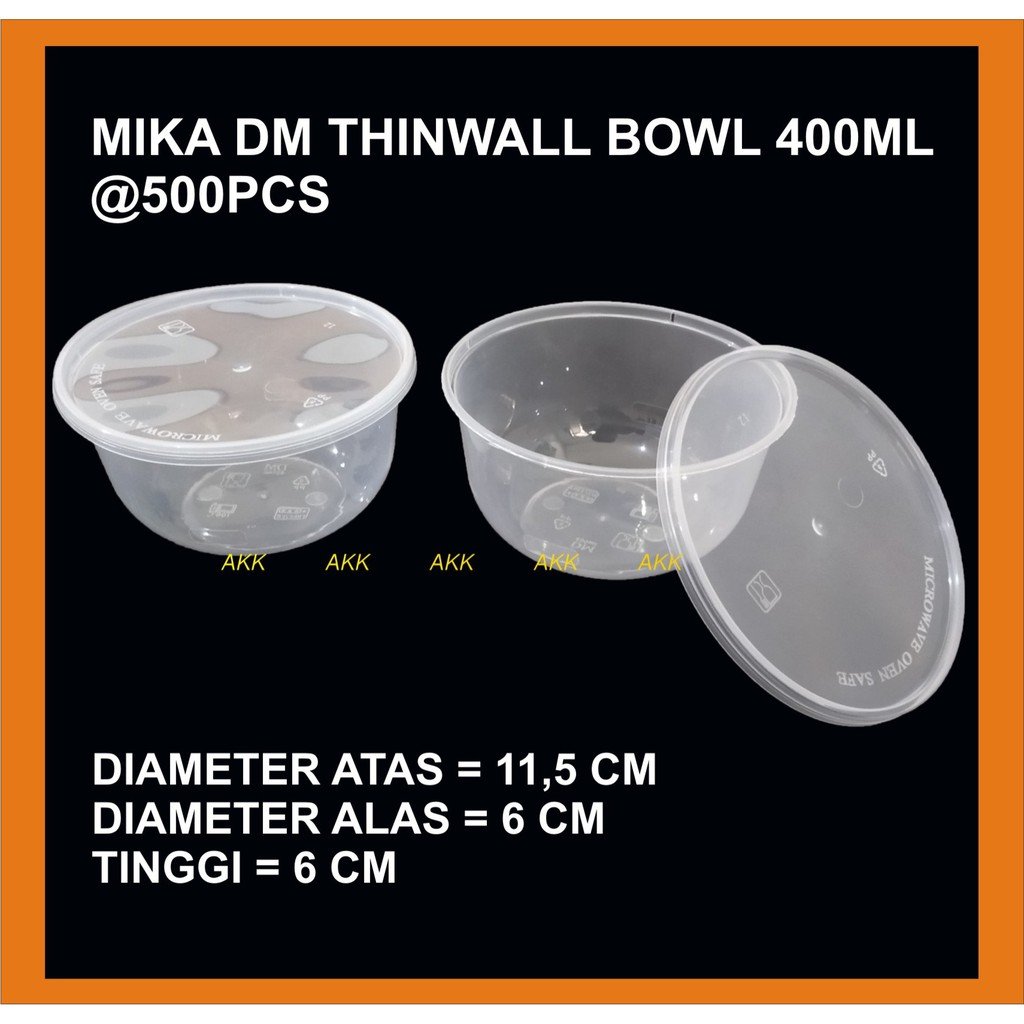 Thinwall Dm Bowl 400 Ml / Mika Mangkok / Cup Salad / Cup Gulai (25 Pcs)