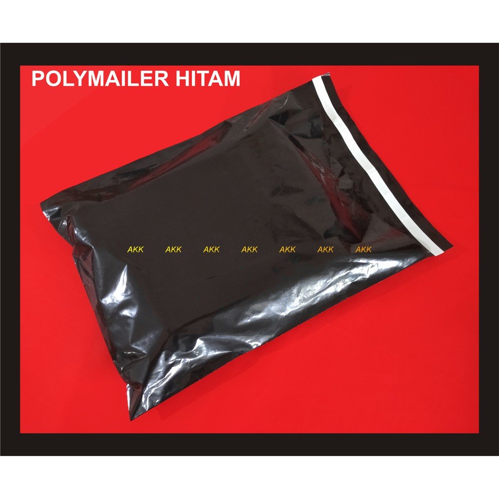 Pe Kantong Hitam Polymailer 25x32 + Lem(100 Pcs) / Pembungkus Paket (100 Pcs)