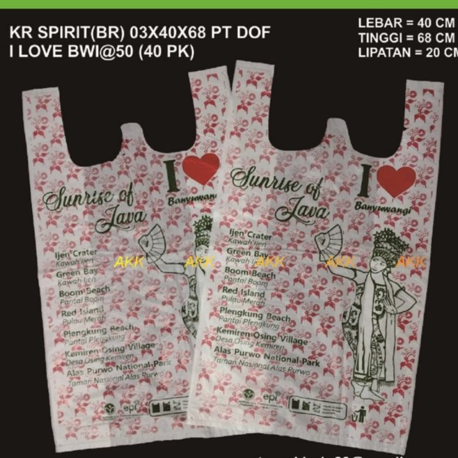 Kantong Kresek Spirit (Br) 03x40x68 Putih Dof I Love Banyuwangi Isi 50 Lembar