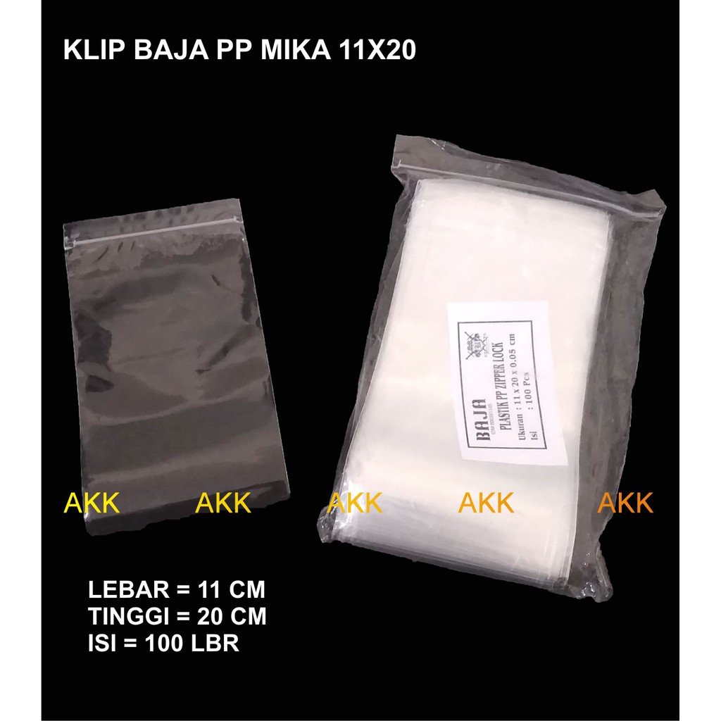 Pp Bag Baja 11x20 Bening Transaparan Plastik Klip Zipper Lock Baja isi 100 PCS Perpack