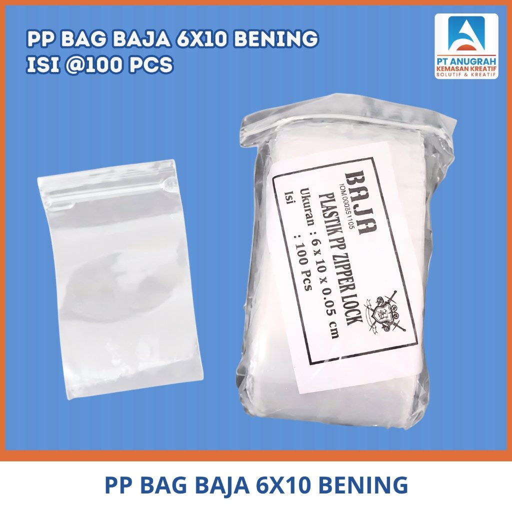 PP Bag Baja 6x10 Bening Transaparan Plastik Klip Zipper Lock Baja isi 100 PCS Perpack