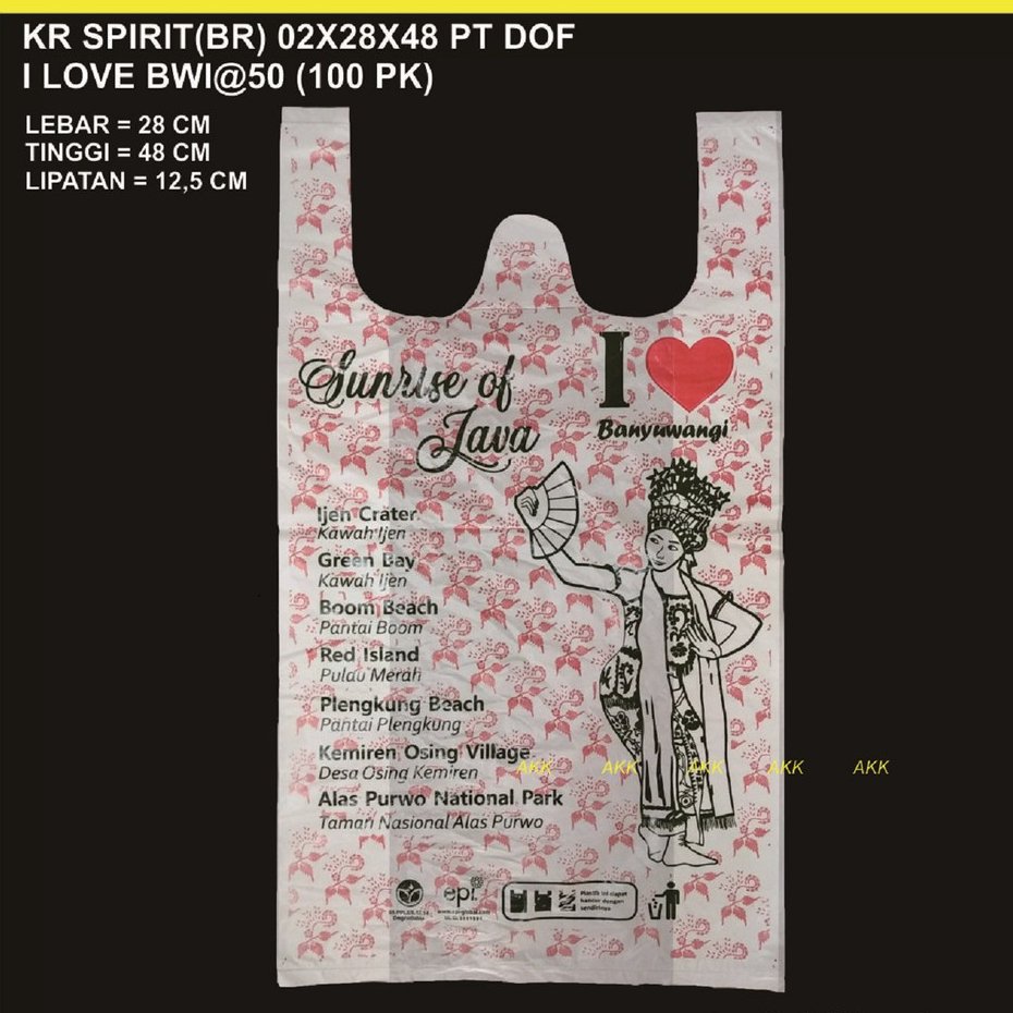 Kantong Kresek Spirit (Br) 02x28x48 Putih Dof I Love Banyuwangi Isi 50 Lembar