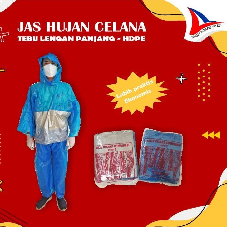 Jas Hujan Hdpe Baju Lengan Panjang + Celana Merk Tebu / Jas Hujan Plastik Kresek