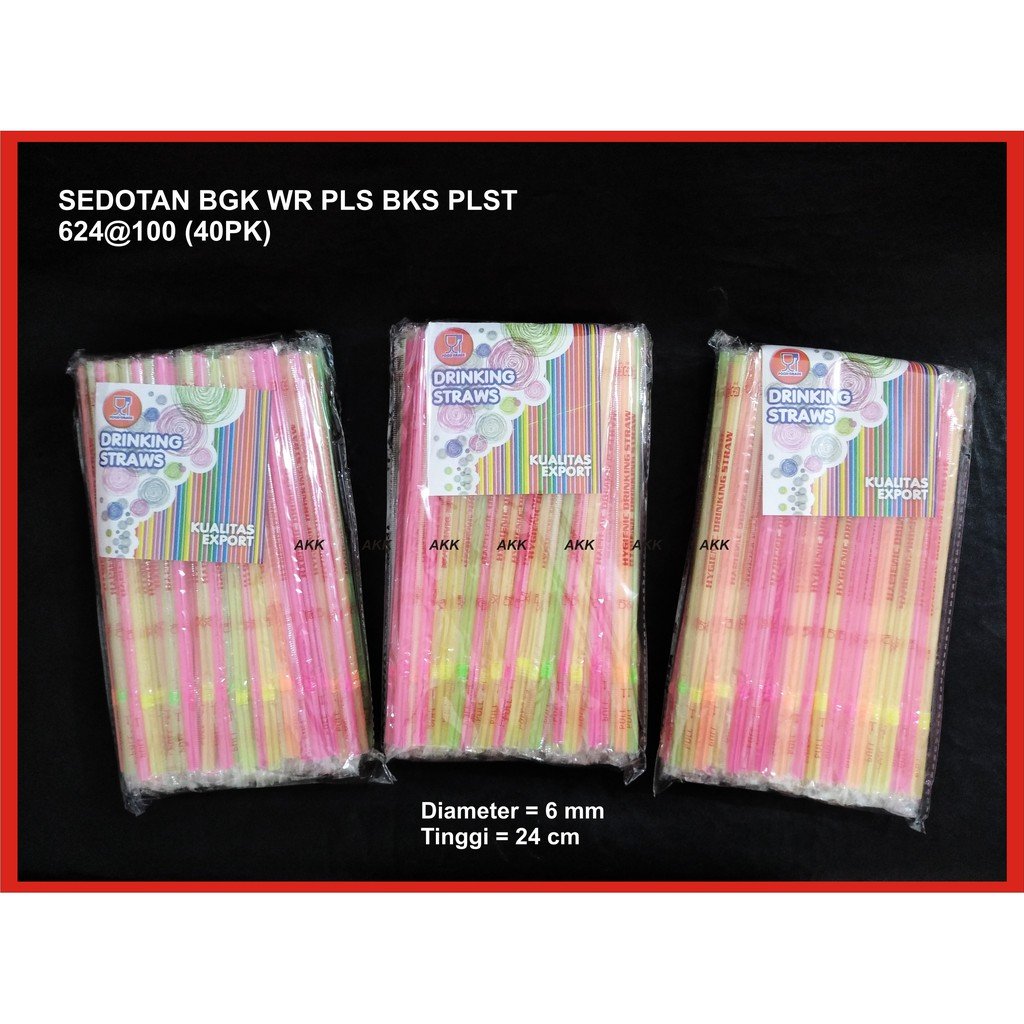 Sedotan Bengkok Warna Polos Bungkus Plastik 624 (100 Pcs)