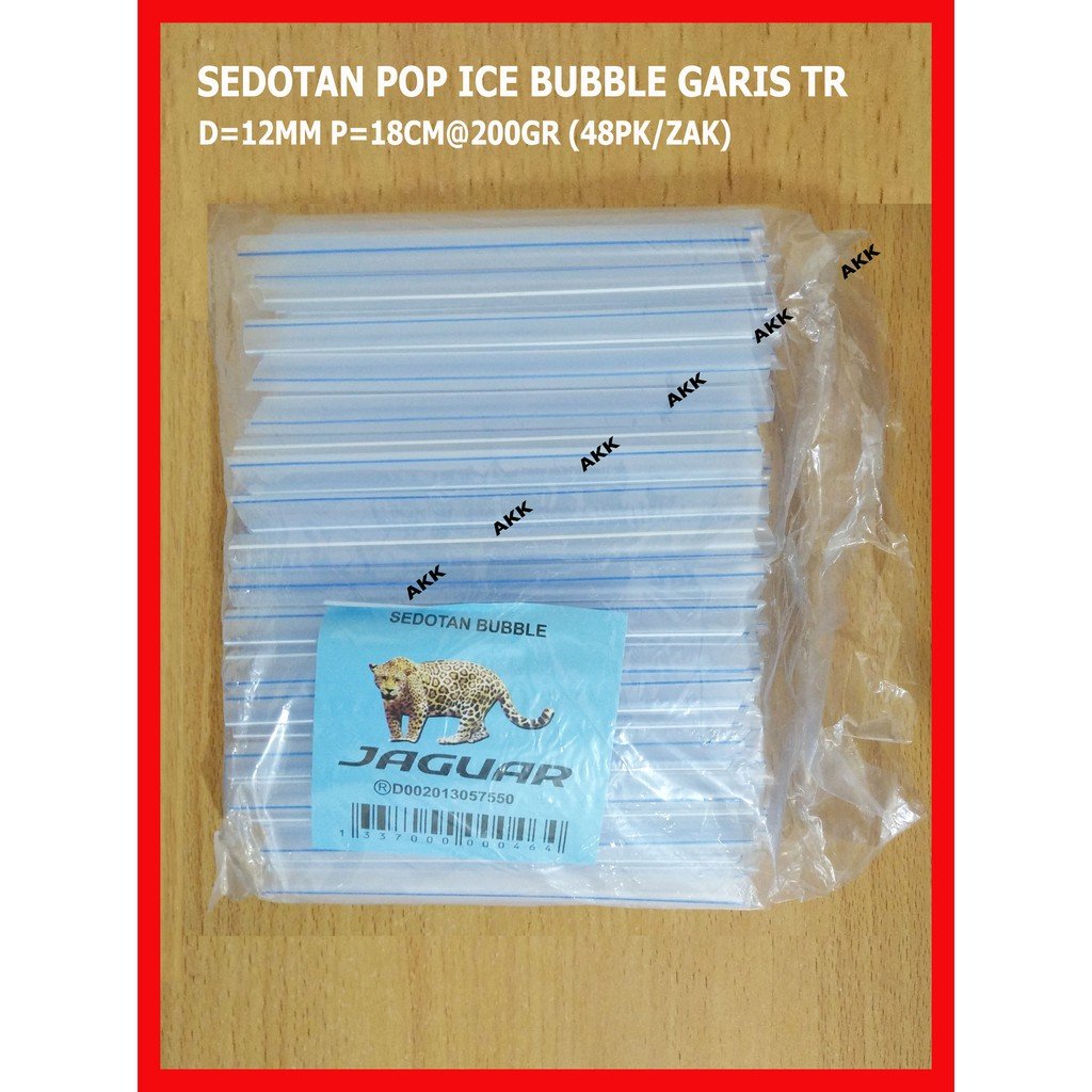 Sedotan Pop Ice Bubble Garis Transparan D12mm P18cm