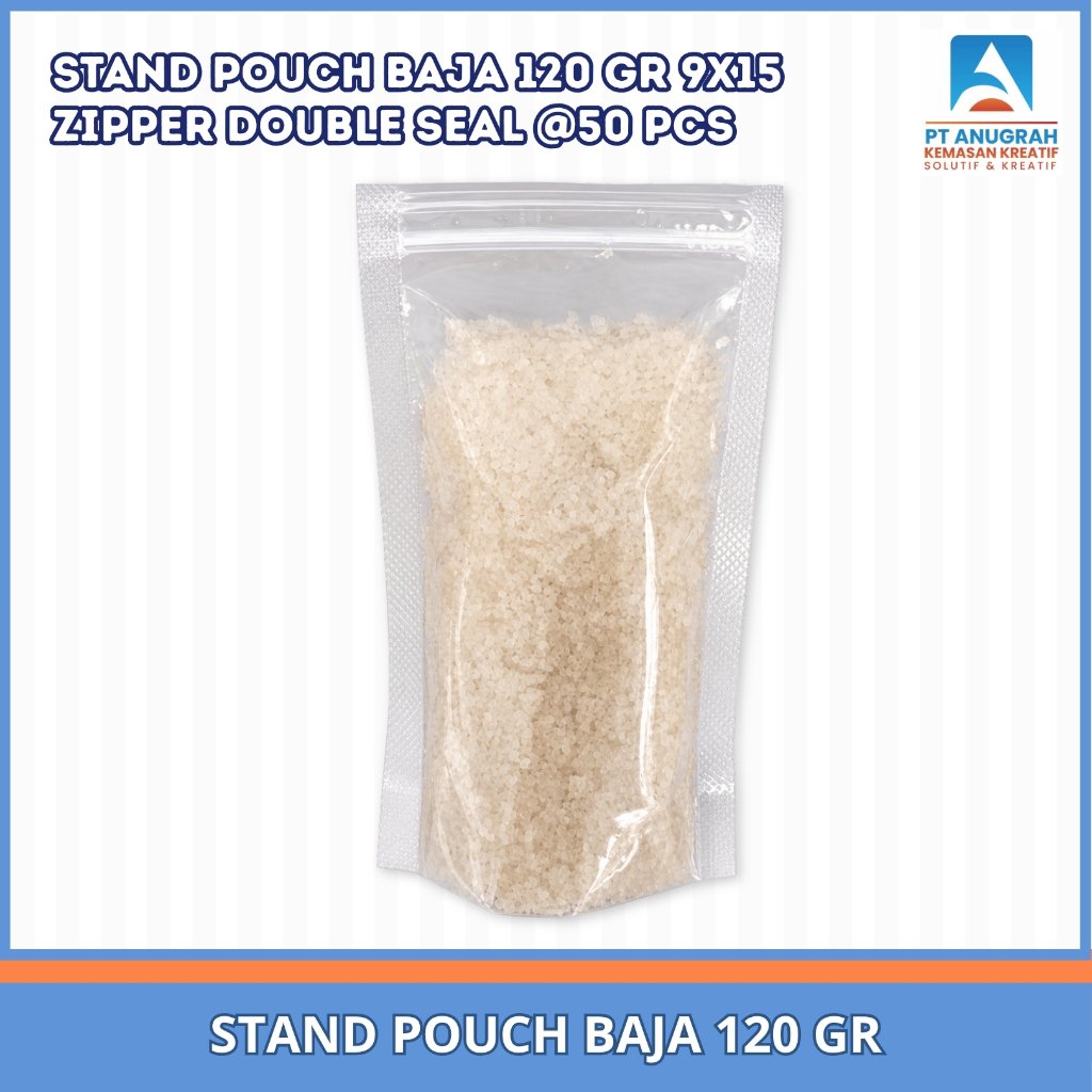 STAND POUCH BAJA 120 GR (9x15) + ZIPPER DOUBLE SEAL / KEMASAN KOPI (50 PCS)