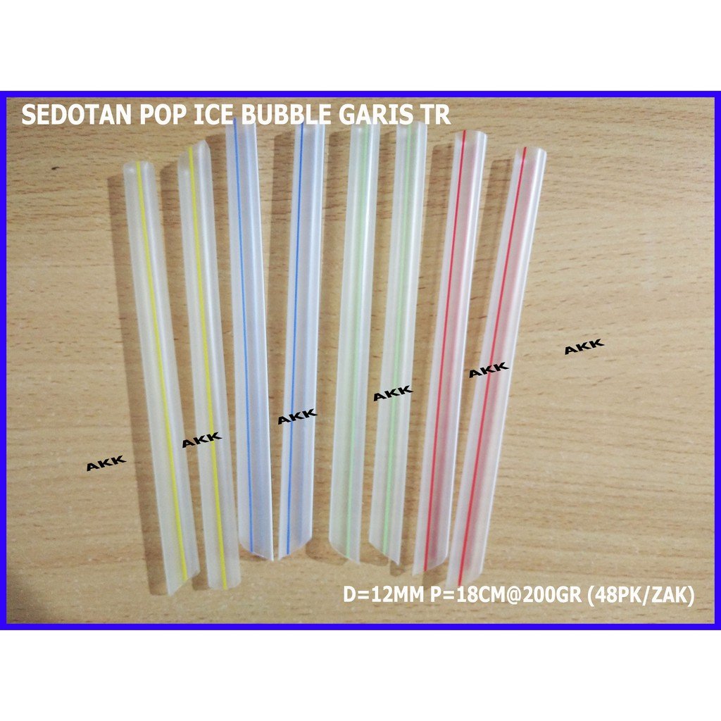 Sedotan Pop Ice Bubble Garis Transparan D=12mm P=18cm