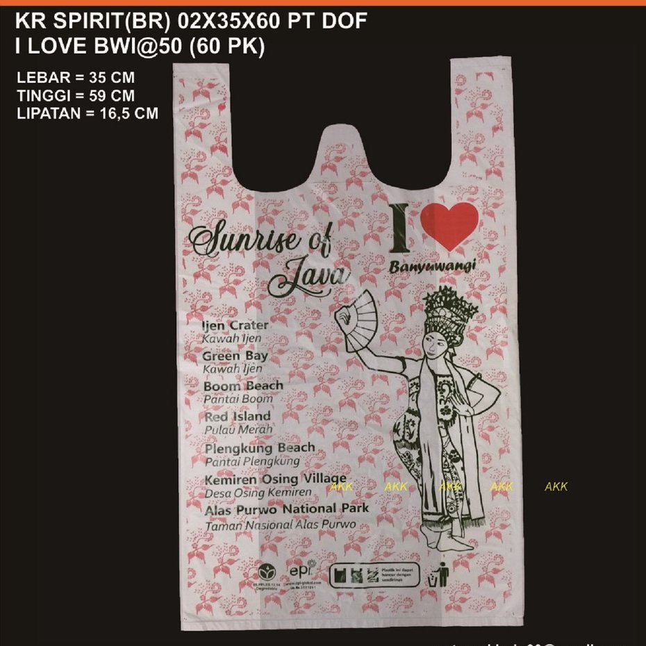 Kantong Kresek Spirit (Br) 02x35x60 Putih Dof I Love Banyuwangi Isi 50 Lembar