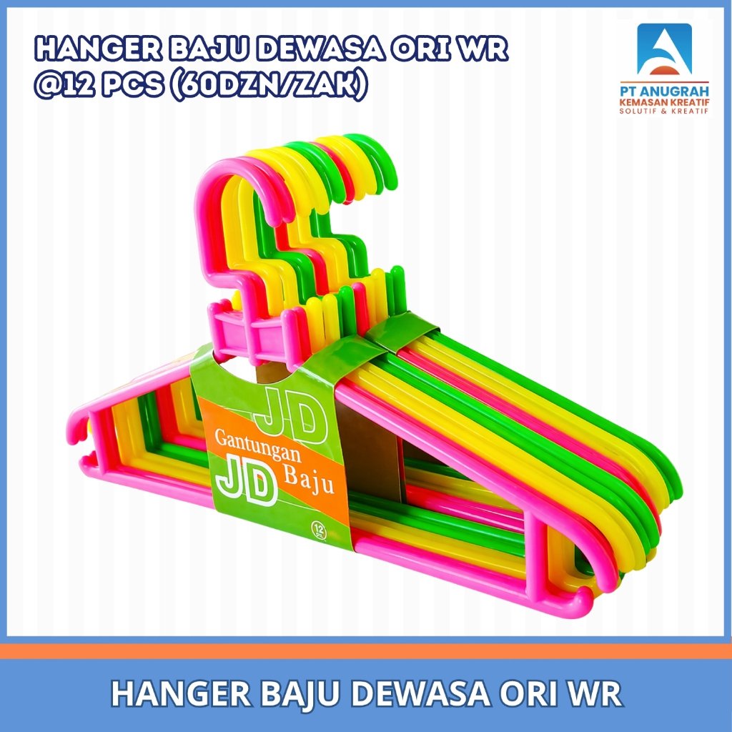 Hanger Baju Dewasa Ori Warna (12 Pcs) Hanger Plastik