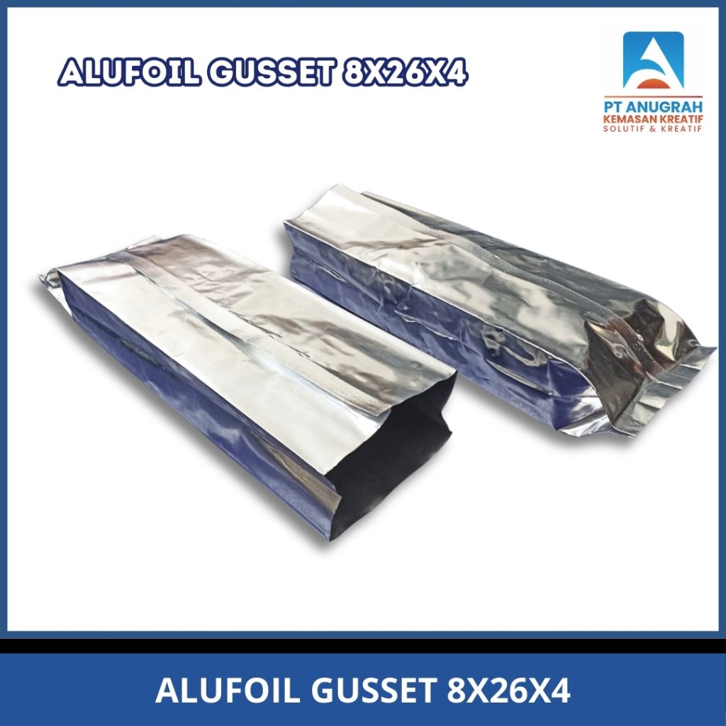 Alumunium Foil Bag Alufoil Gusset Ukuran 8x26x4 Kemasan Kopi & Snack Isi 10 Pcs