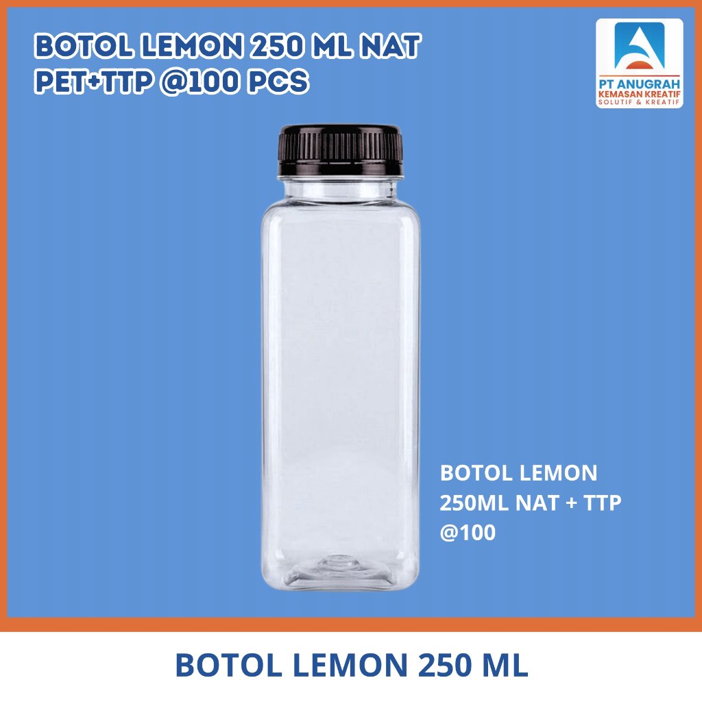 Botol Lemon 250 Ml Kotak Nat Pet Tbl 27 Gr + Tutup (100 Pcs)