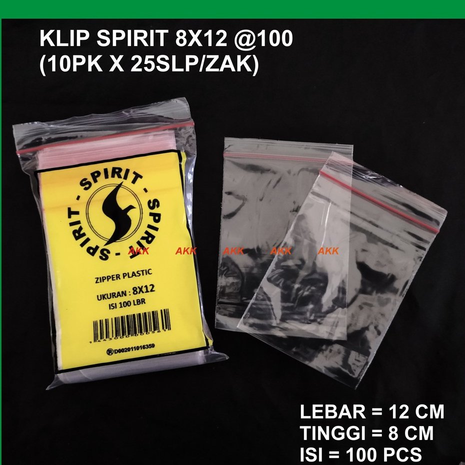 Plastik Klip Spirit 8x12 Zipper Isi 100 Pcs