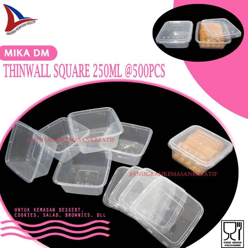 Thinwall Dm Square 250ml / Kotak Kue / Thinwall Box (50 Pcs)