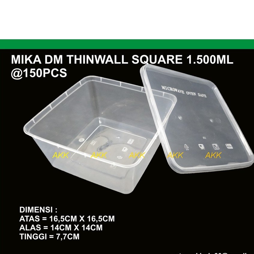 Thinwall Dm Square 1500 Ml / Kotak Makan (25 Pcs)
