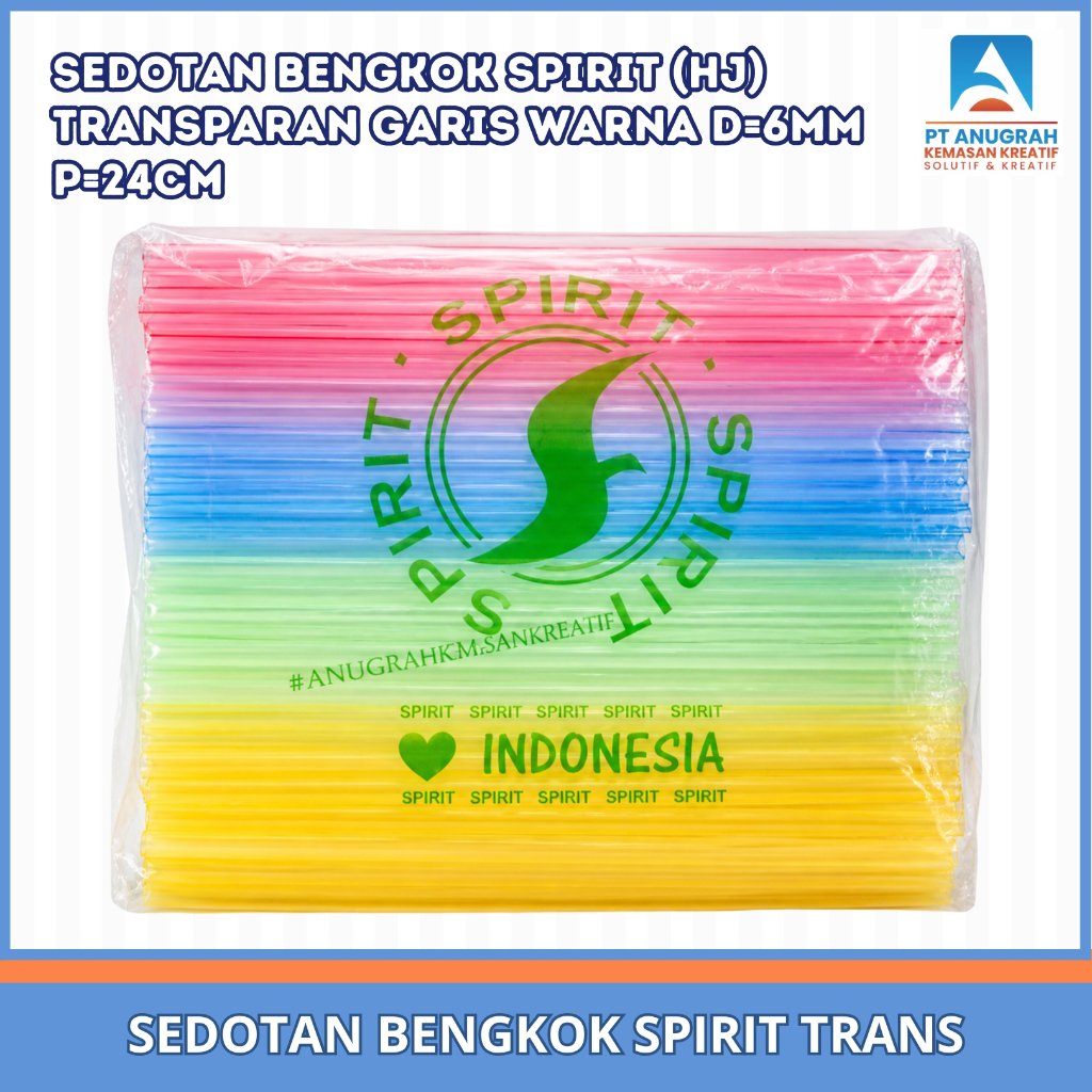 Sedotan Bengkok Spirit (Hj) Transparan Garis Warna D=6mm P=24cm
