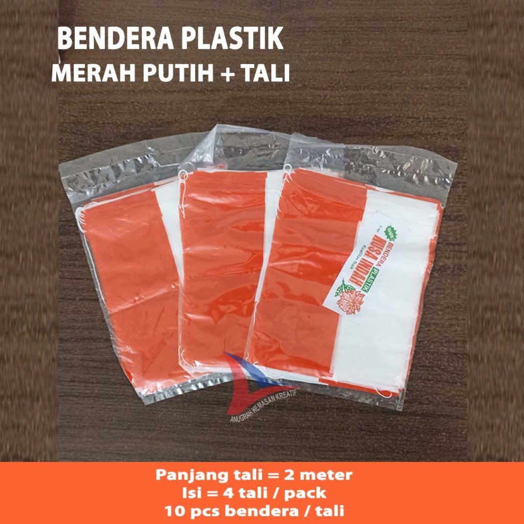 Bendera Merah Putih Plastik + Tali (1 Pack)