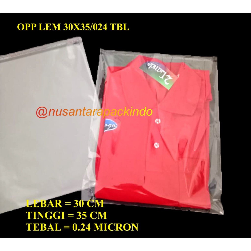 Plastik Bening Kaca Kemasan Baju Opp Lem Ukuran 30x35 Tebal 024 Micron Isi 100 Lbr